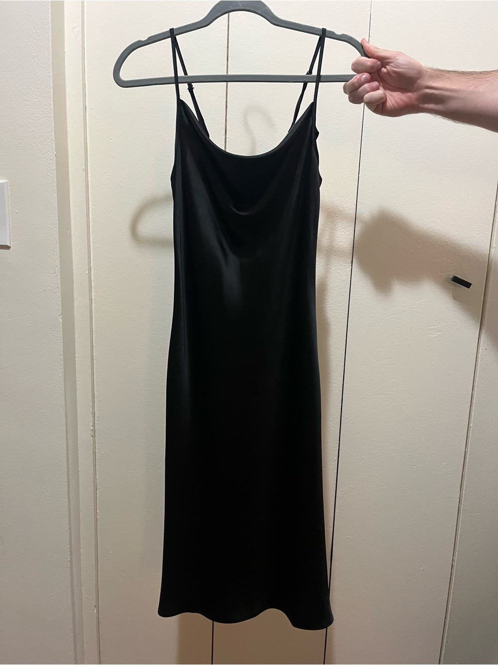 Aqua Black Satin Slip Midi Dress with Cowl Neck
